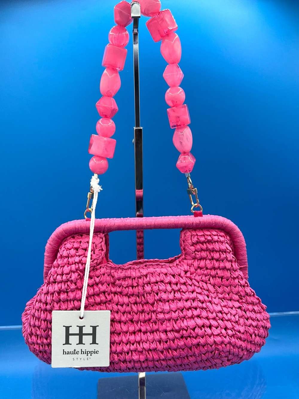 Haute Hippie Fuchsia Raffia Handbag, NWT